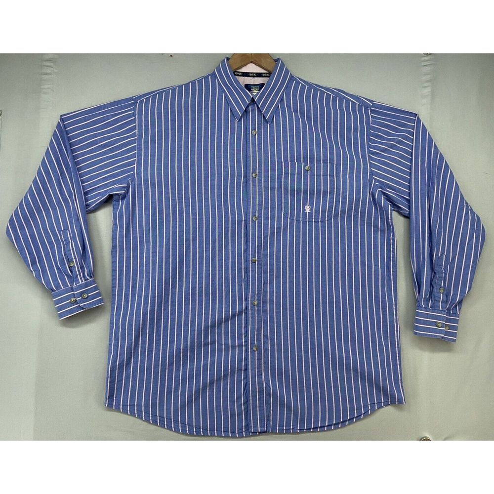 Wrangler Twenty X Western Button Shirt XL -Long Sleeve Blue Striped-Casual-Dress